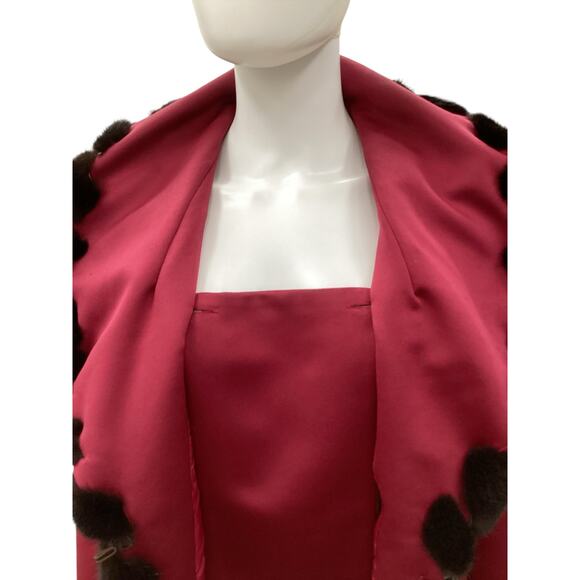 Vintage Essence Blazer Women’s Size 8 Satin With Mink Trim Made In USA Wine Red - Picture 5 of 6